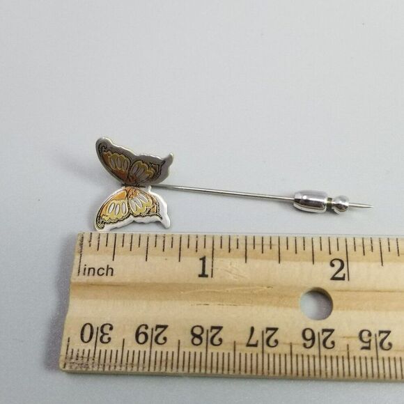 Vintage Reed & Barton Damascene Butterfly Stick Pin, Silver Tone Mixed Metal - Picture 7 of 9